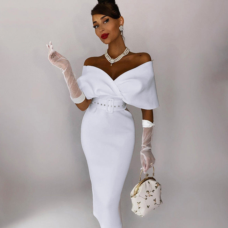 OffShoulder Elegant Party Ladies Vintage Evening Formal Midi Dress