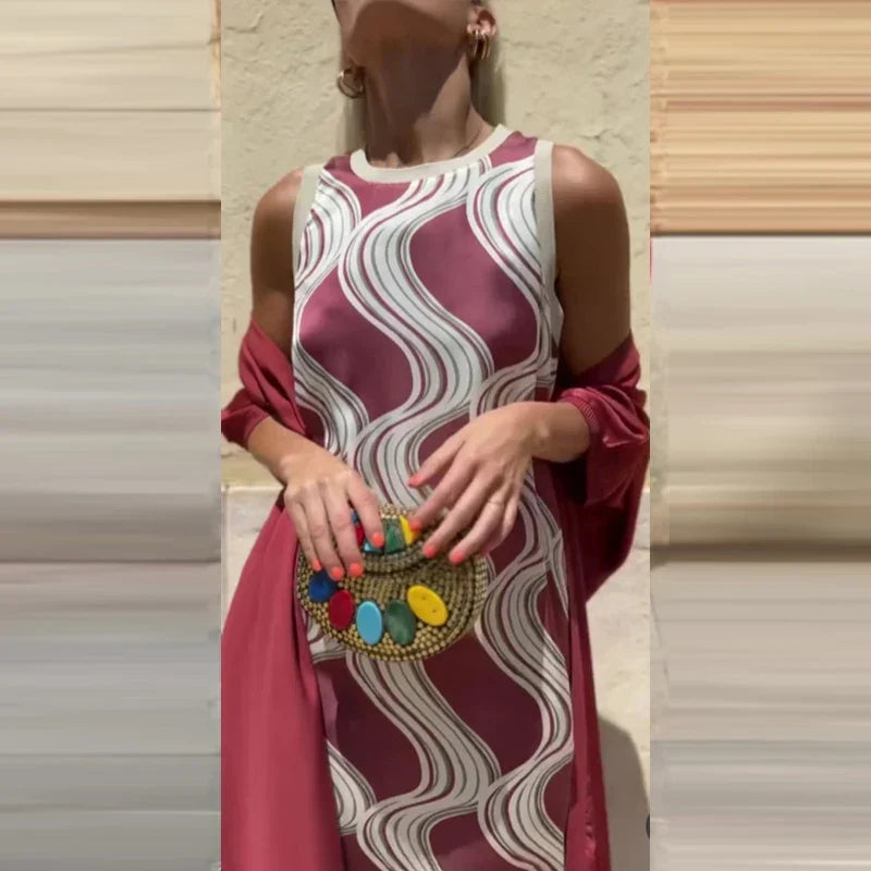 Round Neck Paisley Print Sleeveless Maxi Dress Set 4