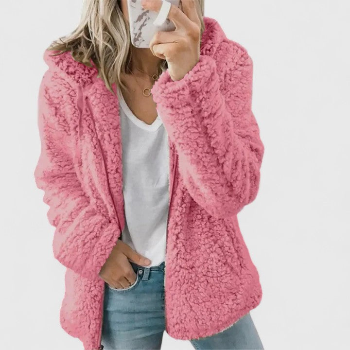 Hooded Fleece Zip Front Long Sleeve Fuzzy Jacket