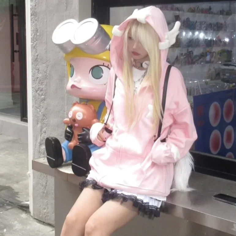 Star Print Zip Up Hoodie