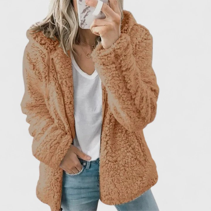 Hooded Fleece Zip Front Long Sleeve Fuzzy Jacket
