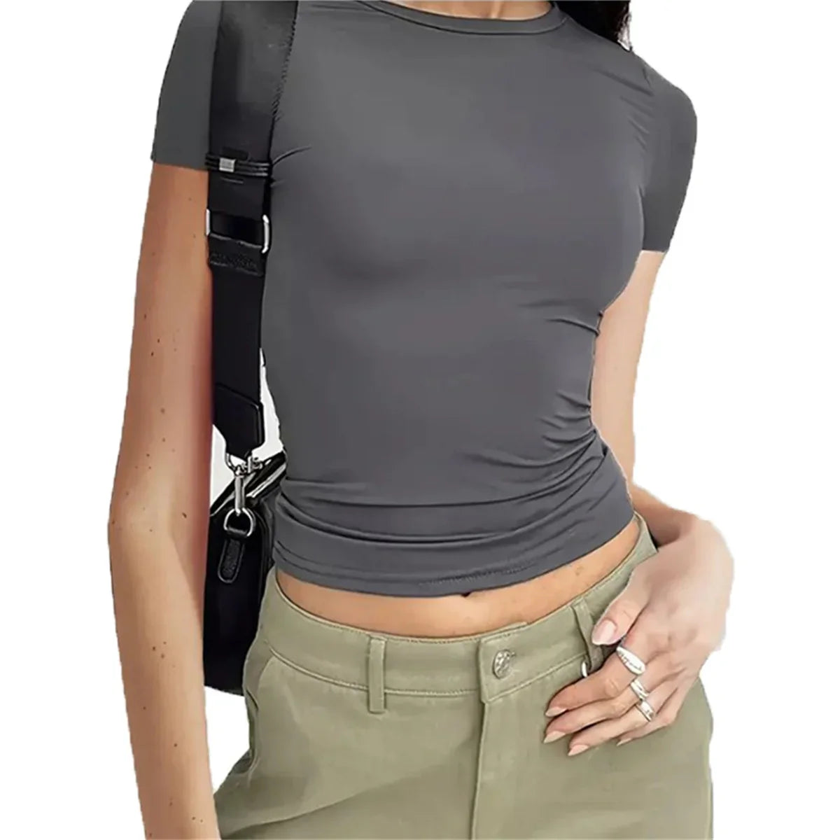 Solid Casual Slim Crop Tshirt