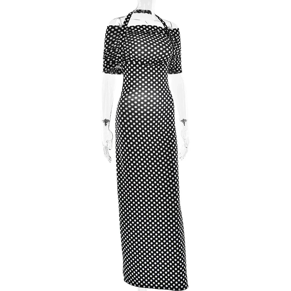 Black Polka Dot Off - shoulder Maxi Dress