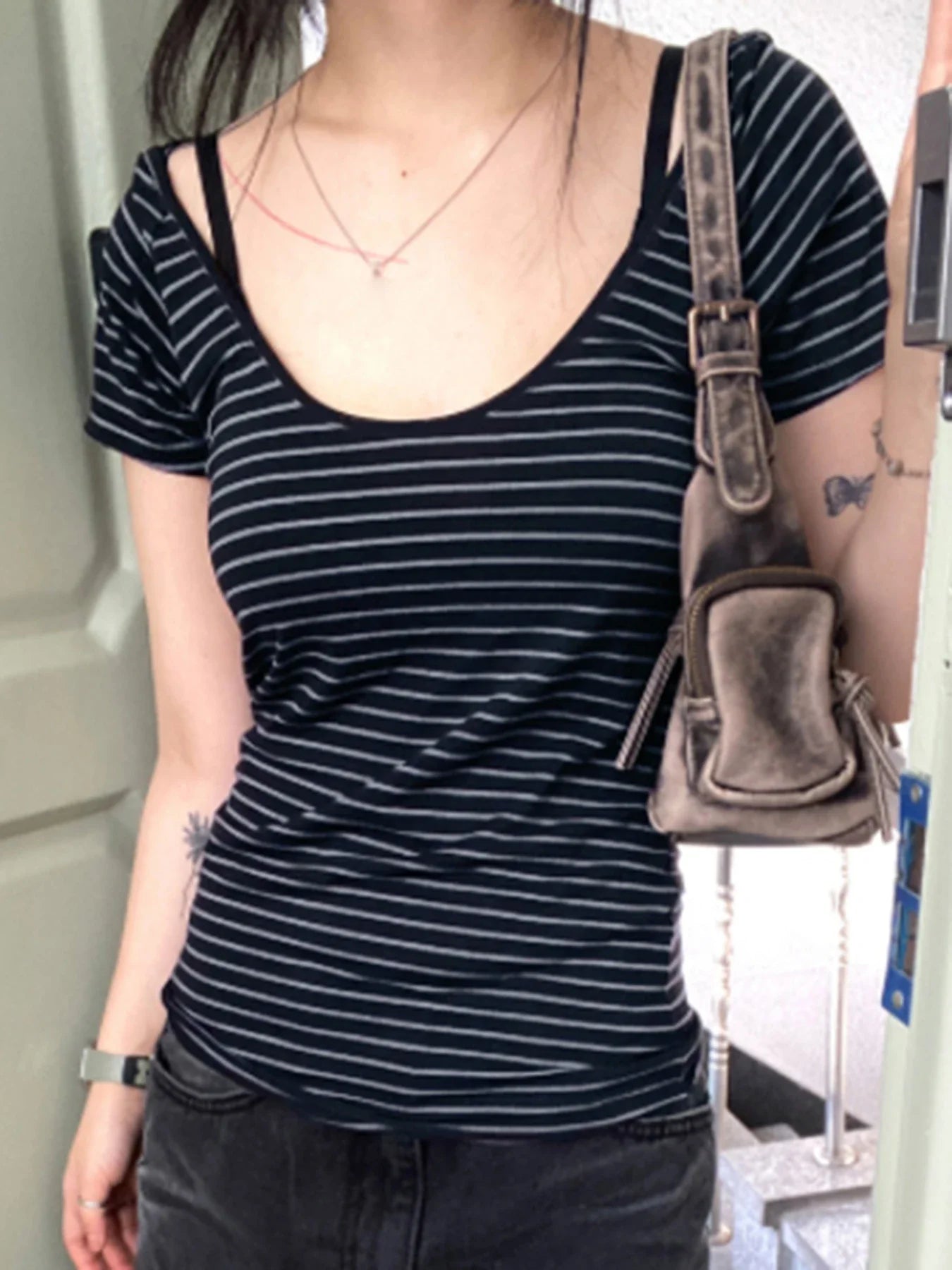 Striped Slim Fit Simple TShirt Crop Top