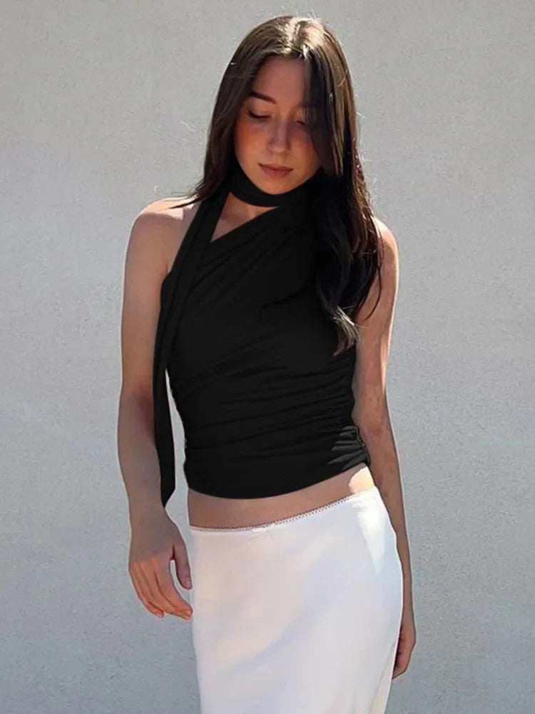Vintage Backless Off Shoulder Halter Cami Top