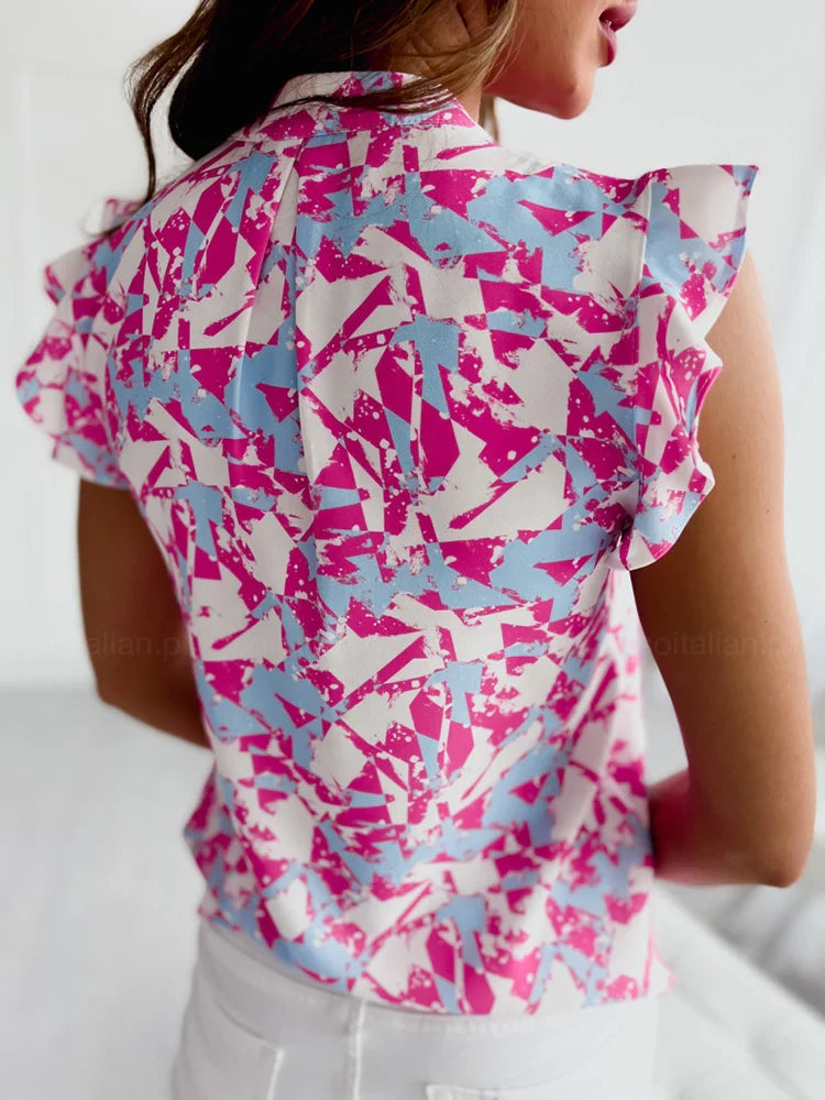 Sleeveless Ruffle Stitching Vneck Blouse