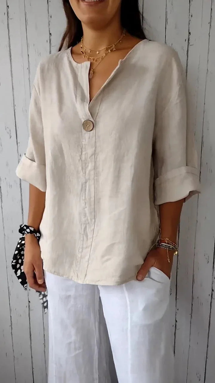 Summer Vneck Button Tee Blouse