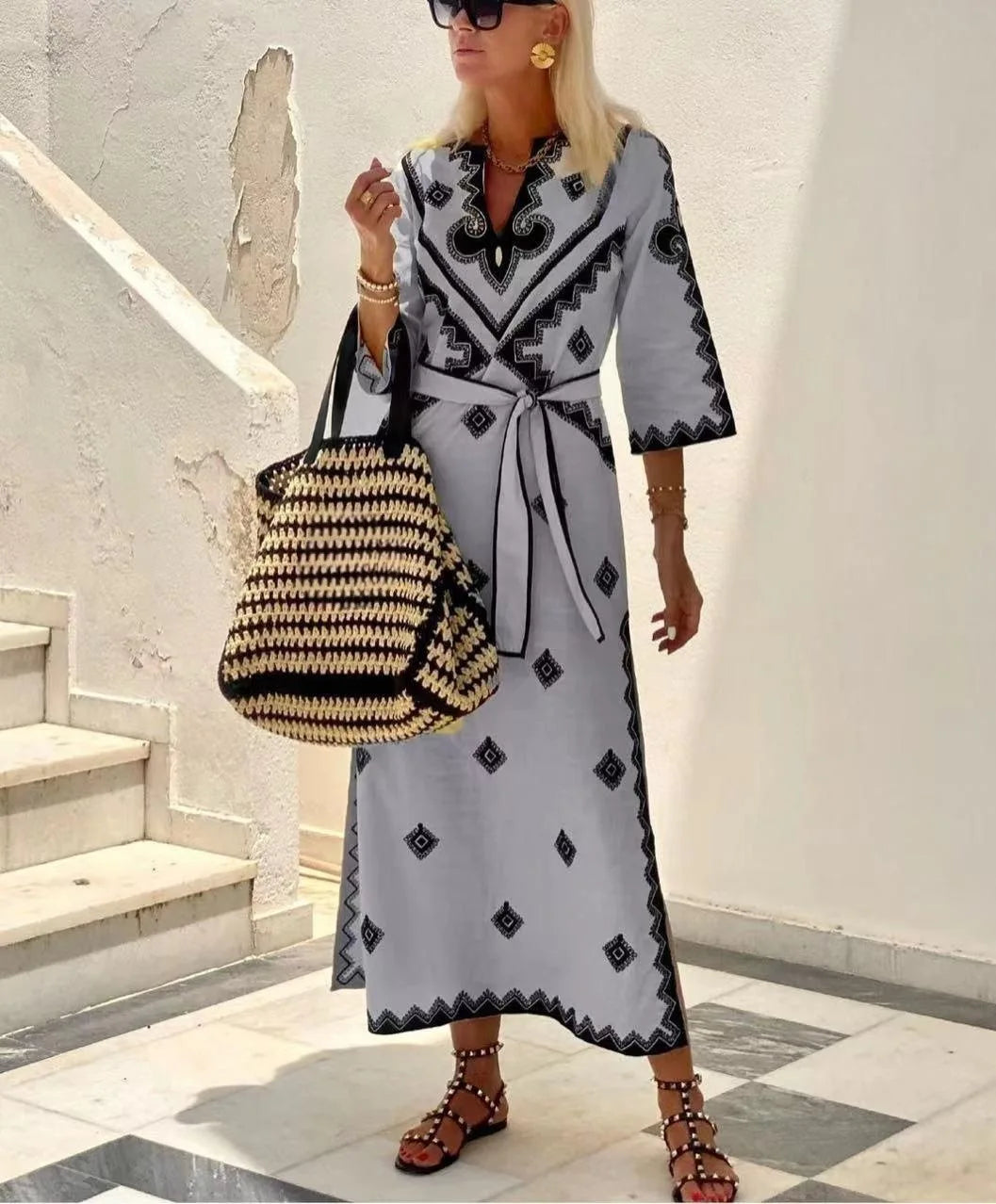 Crisanta Minimalist Loose Fitting Dress with Belt Boutique Collection