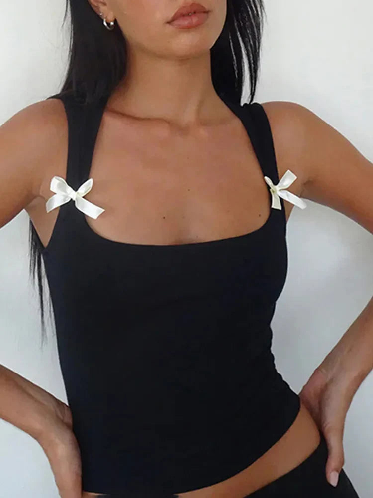 Y2K Bow TieUp Tank Top Crop Top