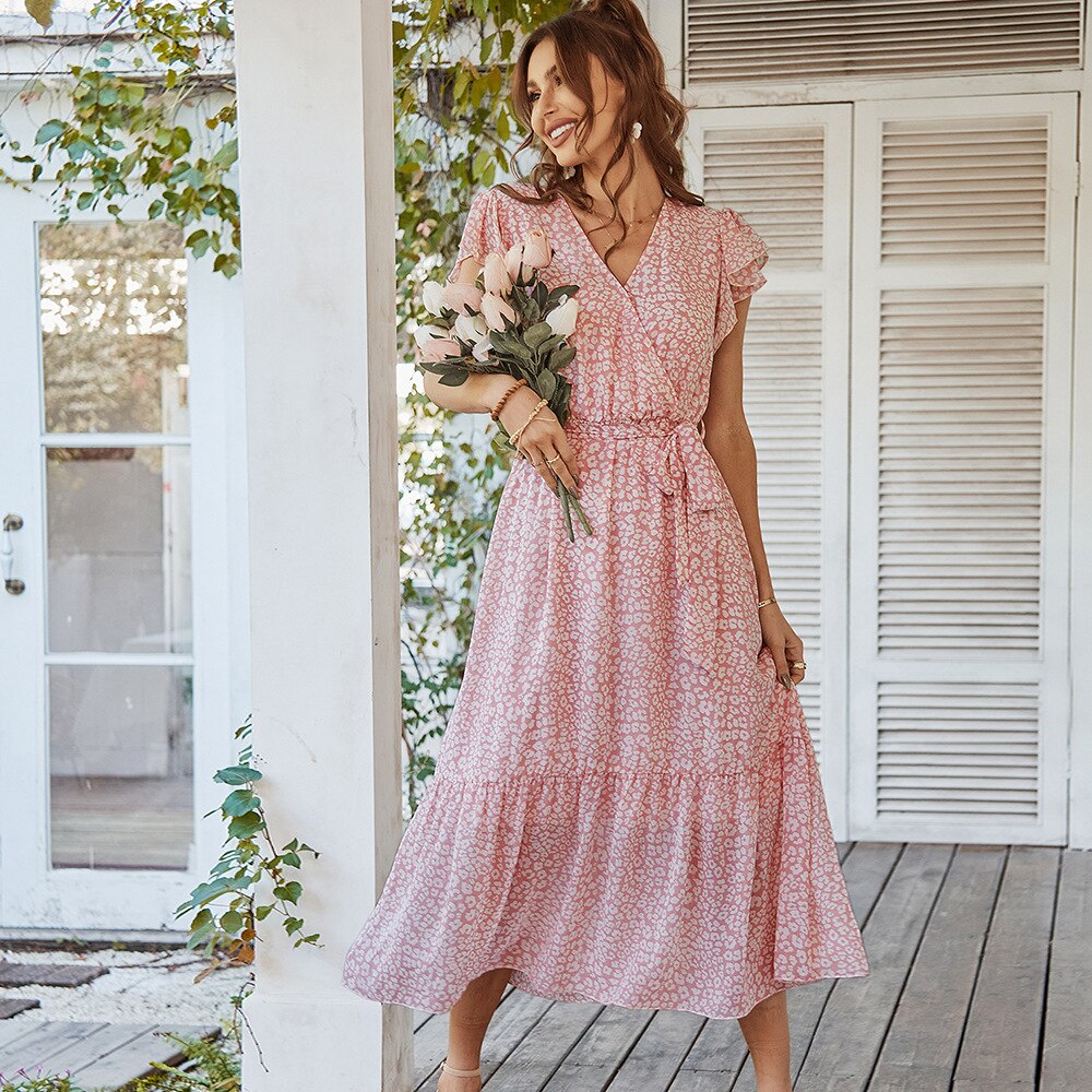 Pink Boho Resort Trendy Ladies Maxi Dress / S
