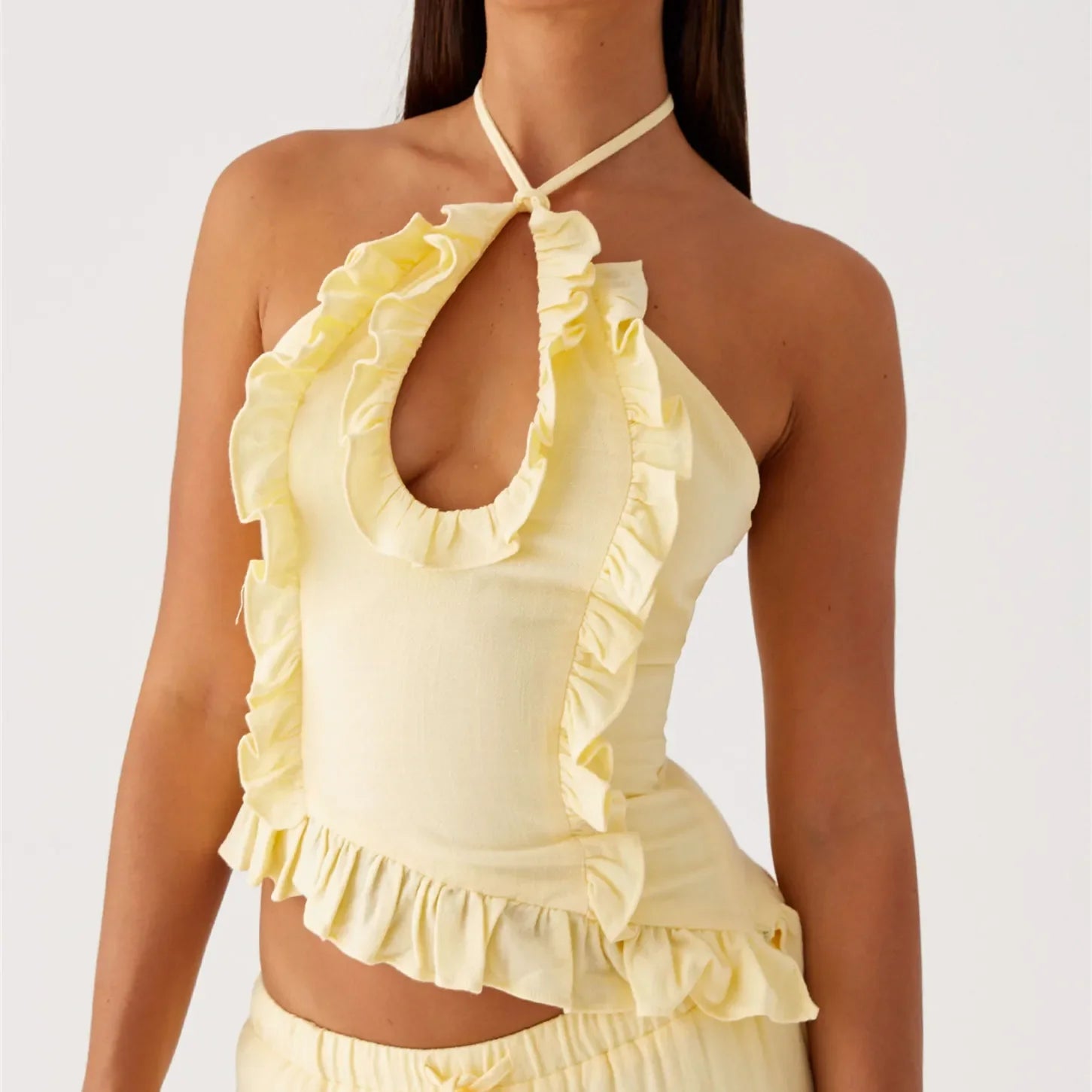 Ruffle Frill Cute Y2K Front Cutout Backless Cami Top