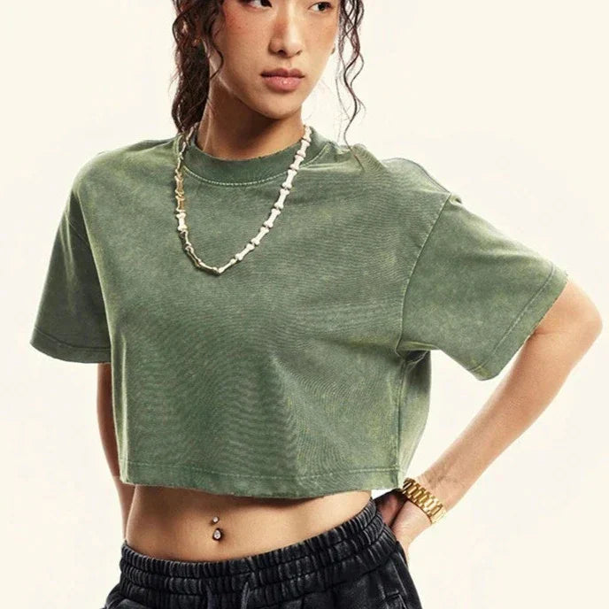Slim Washed Cotton Crop Tshirt