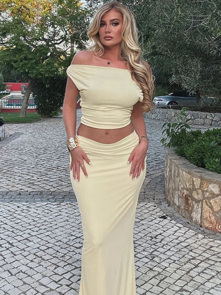 Slim Fit Offshoulder Maxi Knit Set