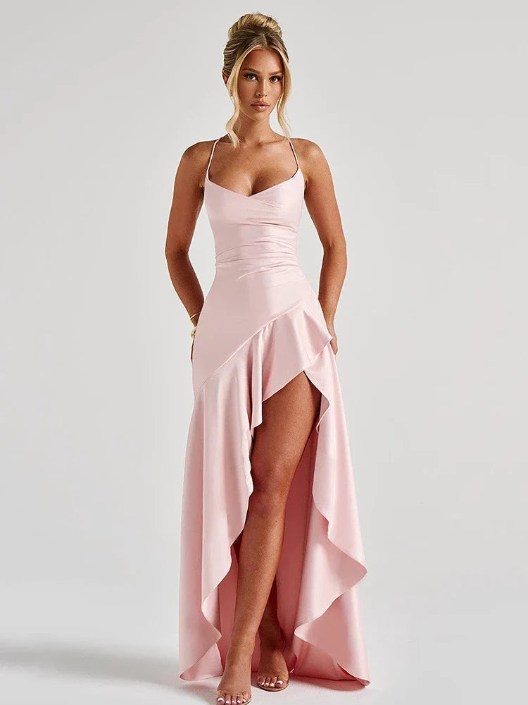 Satin Split Spaghetti Maxi Dress