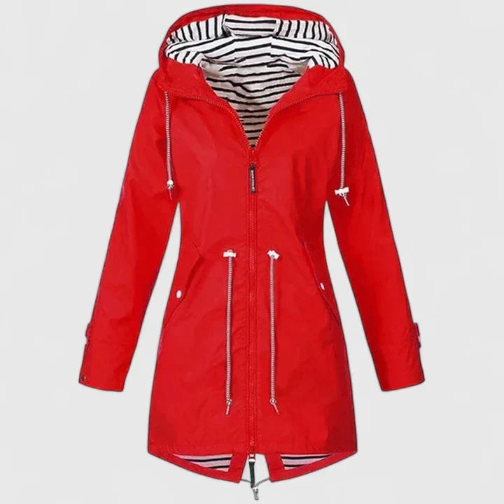 Hooded Zip Front Drawstring Waist Windbreaker Rain Jacket