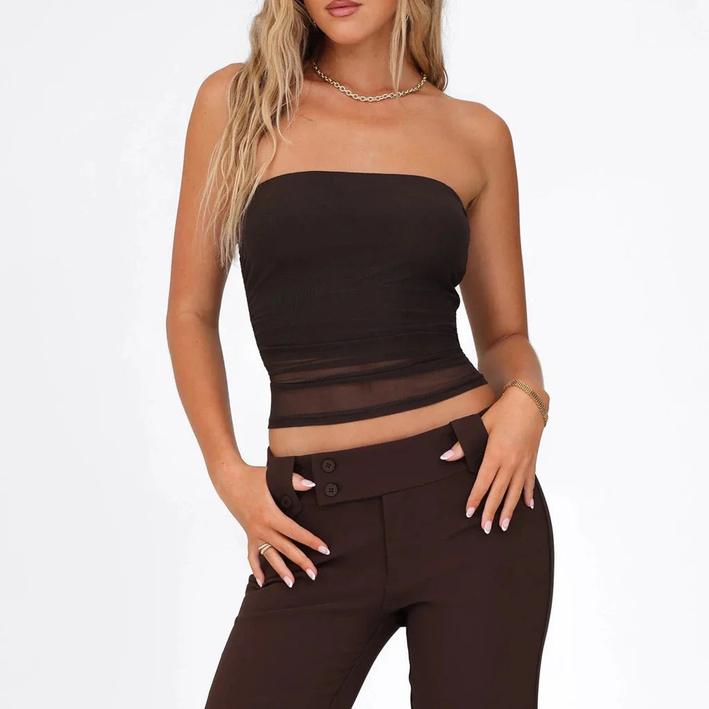 Sheer SeeThrough Ruched Backless Strapless