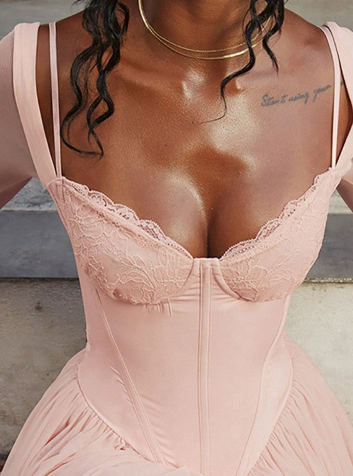 Bombshell Long Sleeve Bustier Graceful Corset Frill Mini Dress