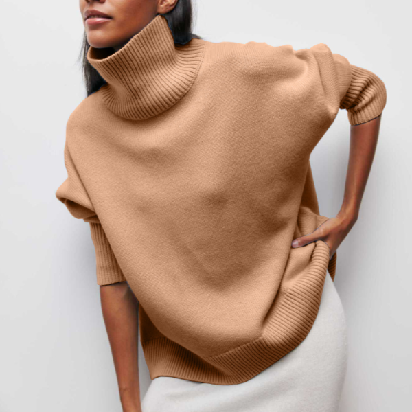 Turtleneck Ribbed Trim Short Sleeve Oversized Knit Sweater 5