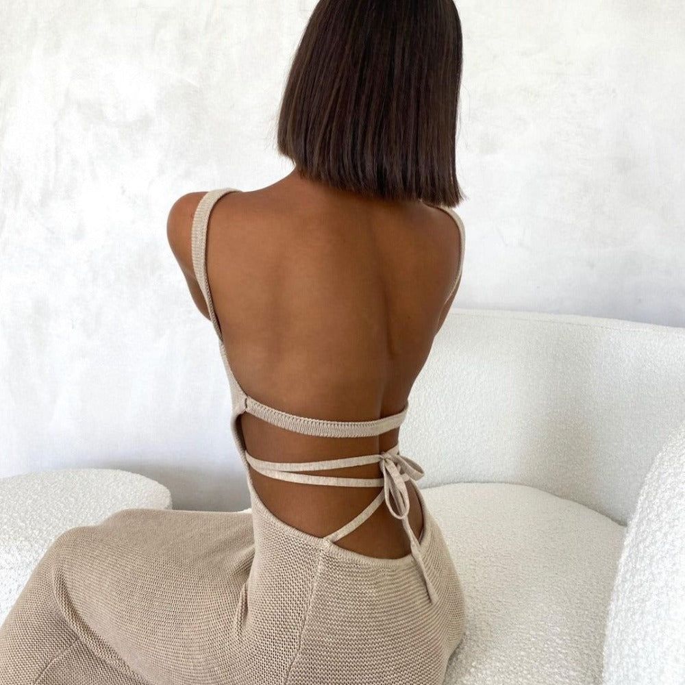 Backless Lace-Up Ribbed Knit Bodycon Maxi Dress 6