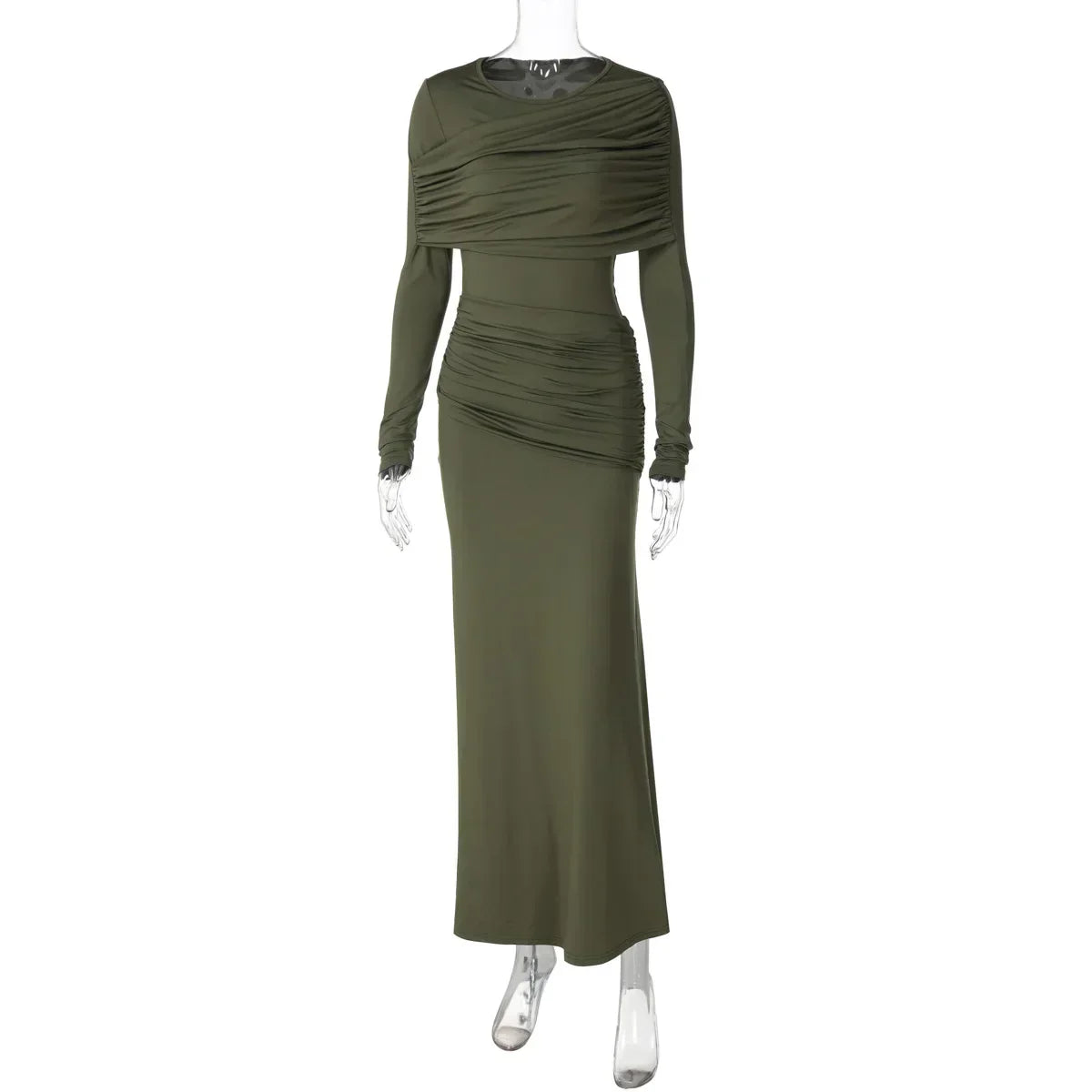 Solid Long Sleeve Irregular Splice Long Dress