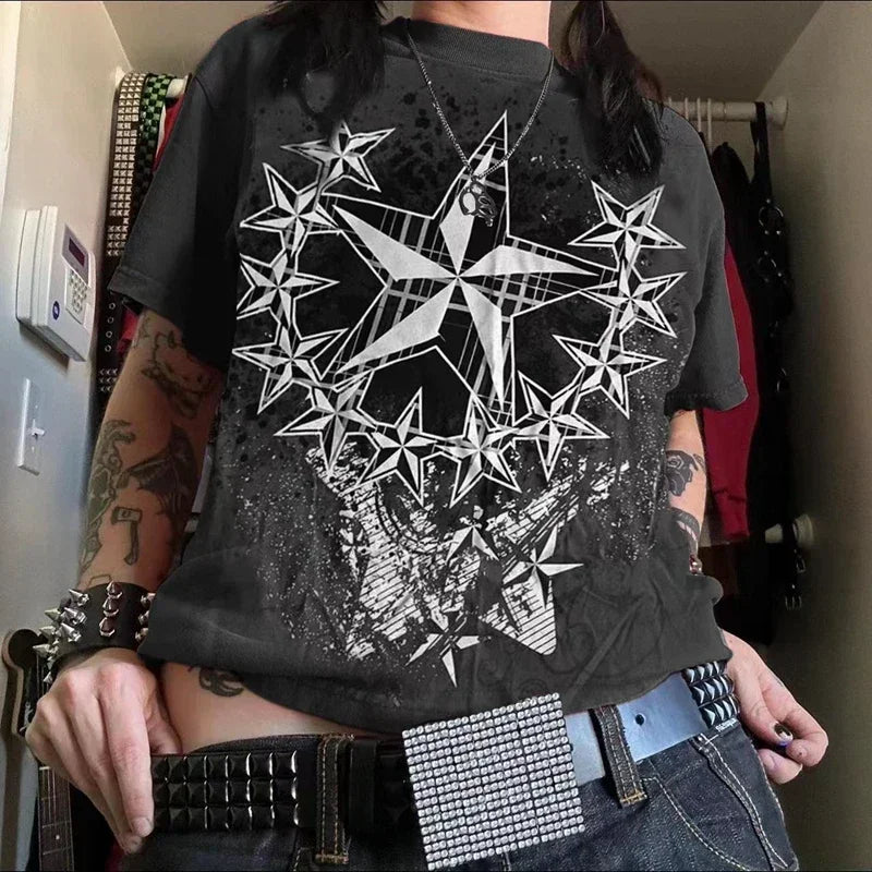 Cyber Star Grunge Red Tshirt