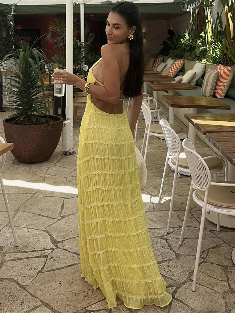 Patchwork Laceup Beach Maxi Dress