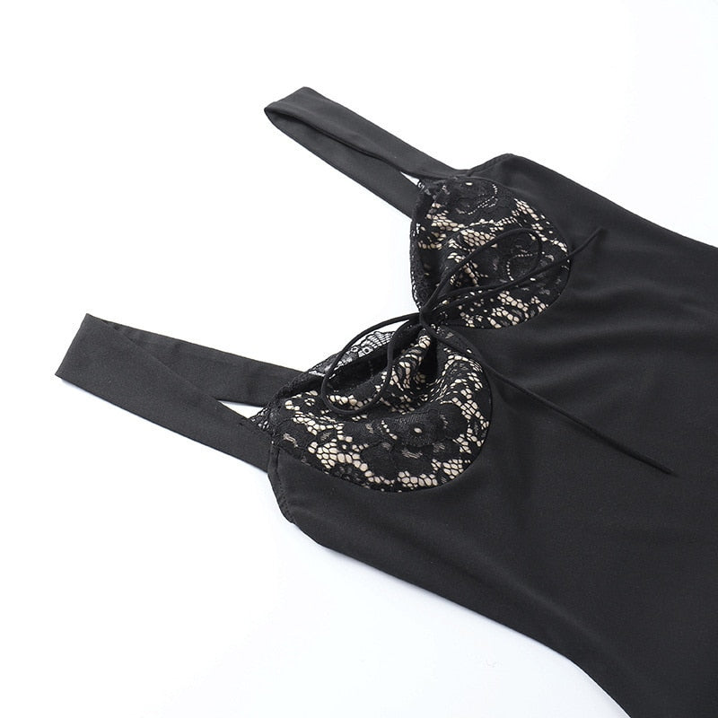 Sweetheart Neck Lace Trim Bow Tie Satin Bodycon Mini Dress
