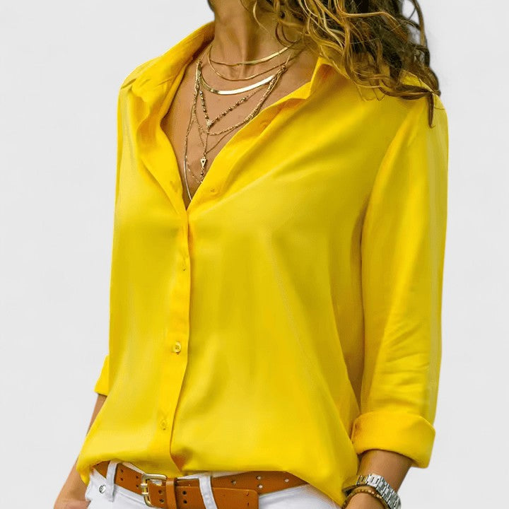 Collared Button-Front Long Sleeve Chiffon Blouse 3