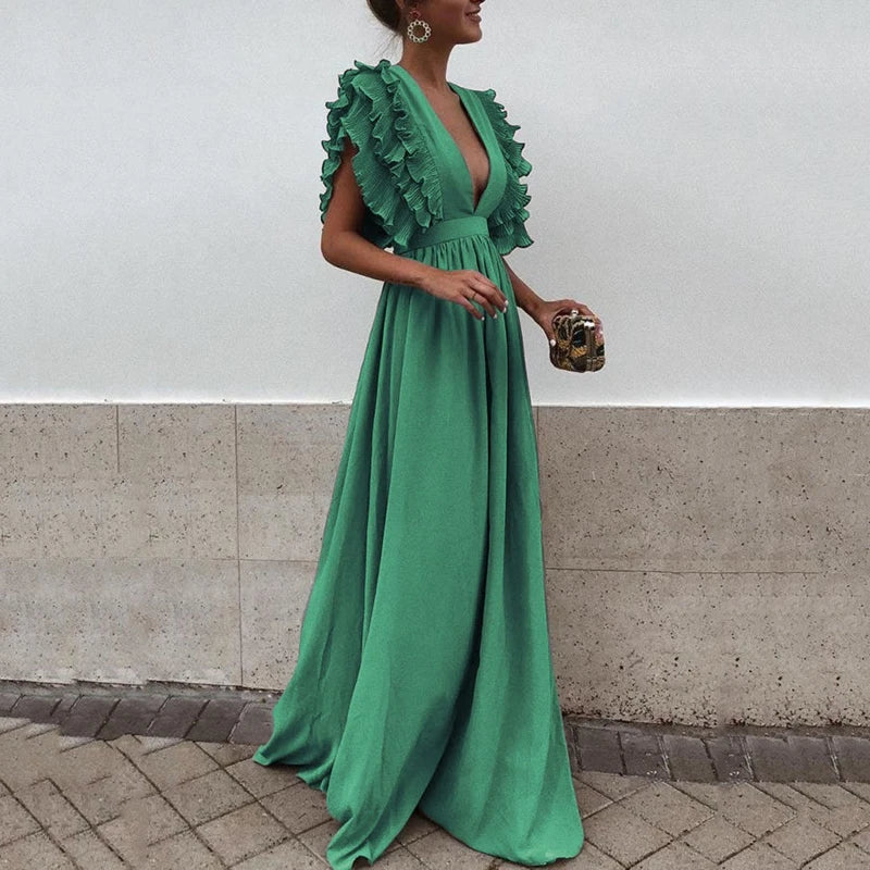 Simona Premium Dress with Ruffled Sleeves Chic Silhouette Collection