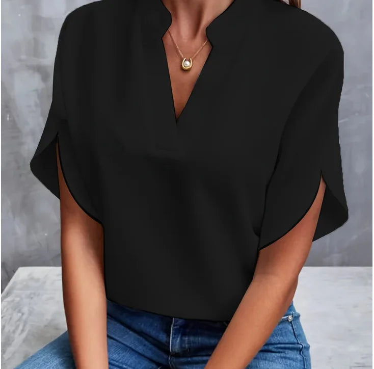 Summer Elegant Vneck Short Sleeve Blouse