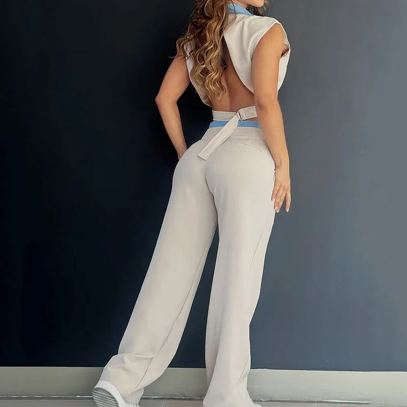 Patchwork VNeck Backless Suit