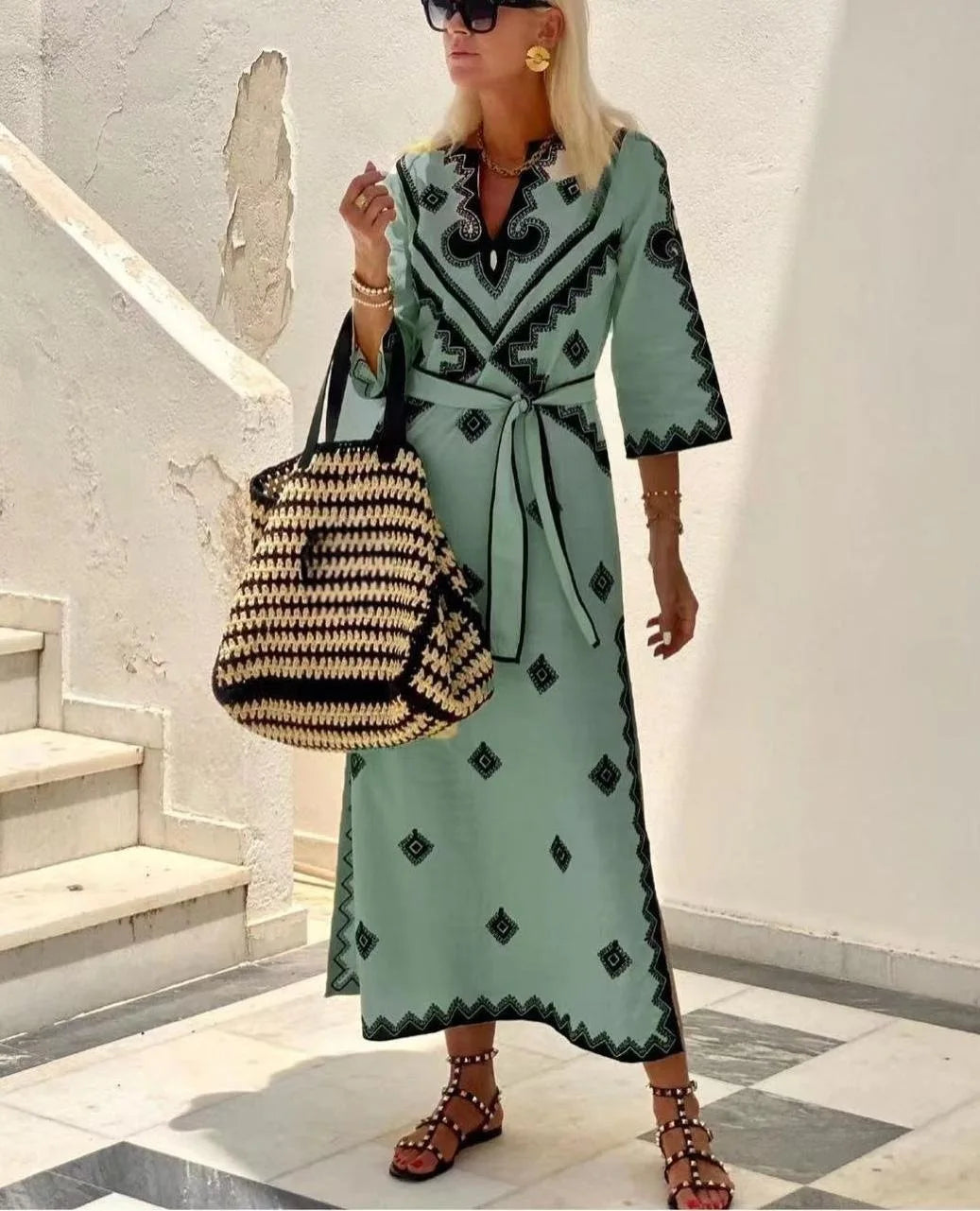 Crisanta Minimalist Loose Fitting Dress with Belt Boutique Collection