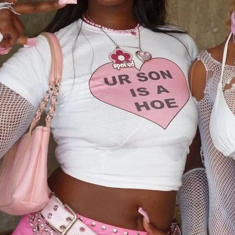 HeartShaped Letter Print Gothic Crop Top