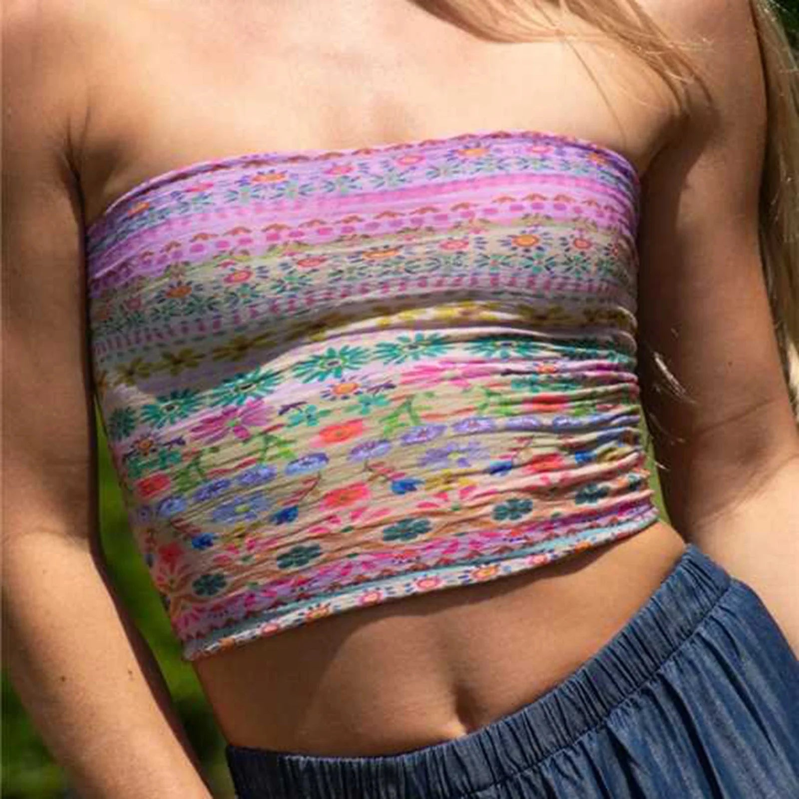 Floral Print OffShoulder Strapless