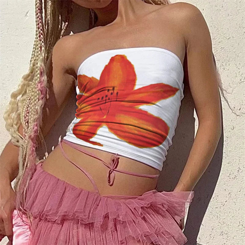 Aesthetic Flower Print Strapless