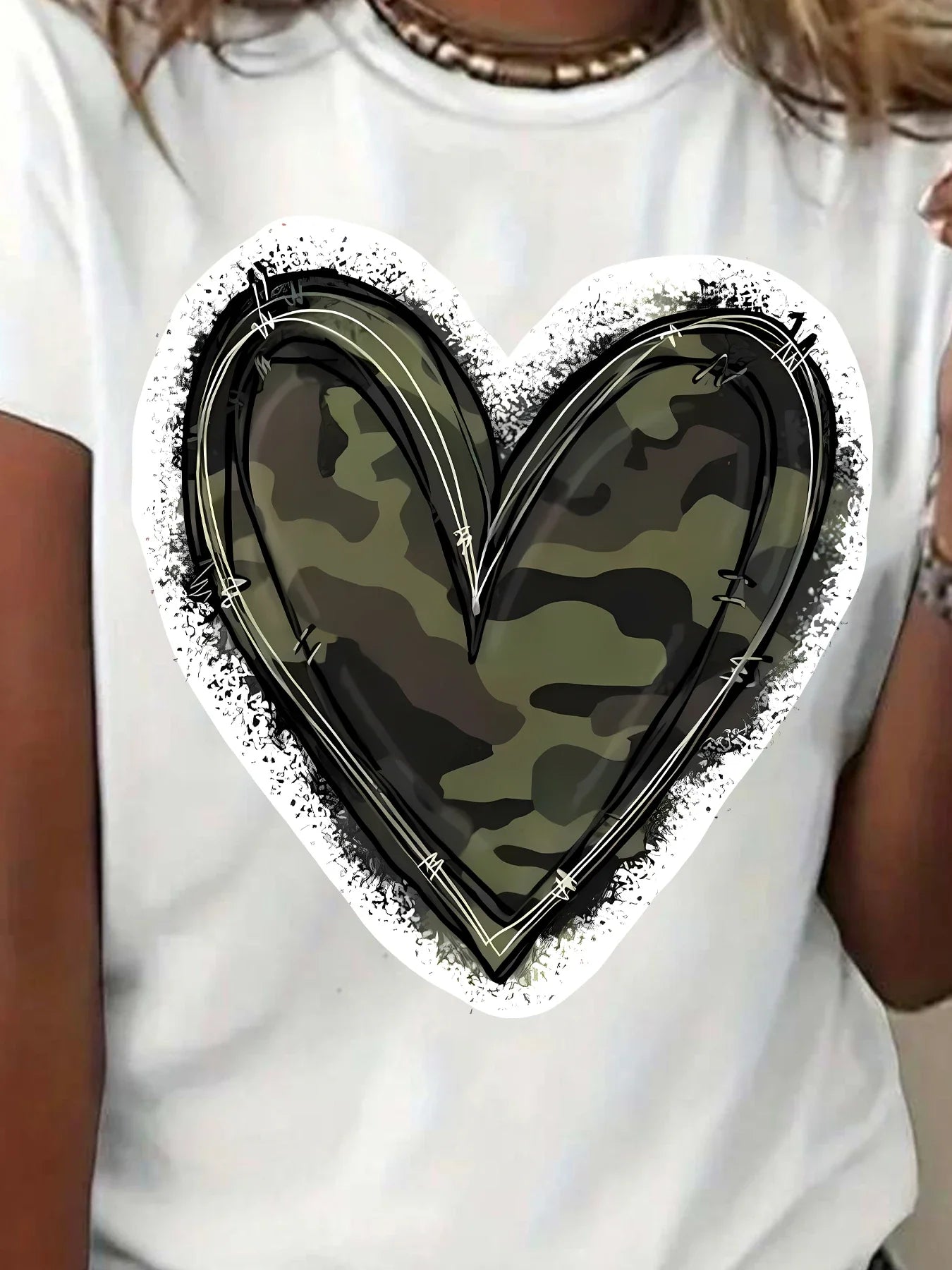 Camouflage Love Print Elastic Tshirt