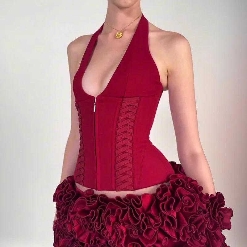 Red Gyaru Corset Crop Top