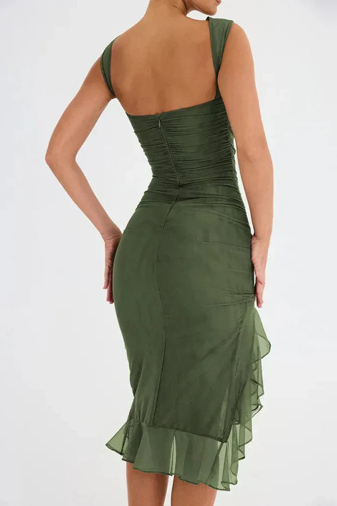 Elita | Boat Neck Ruffle Sheath Dress