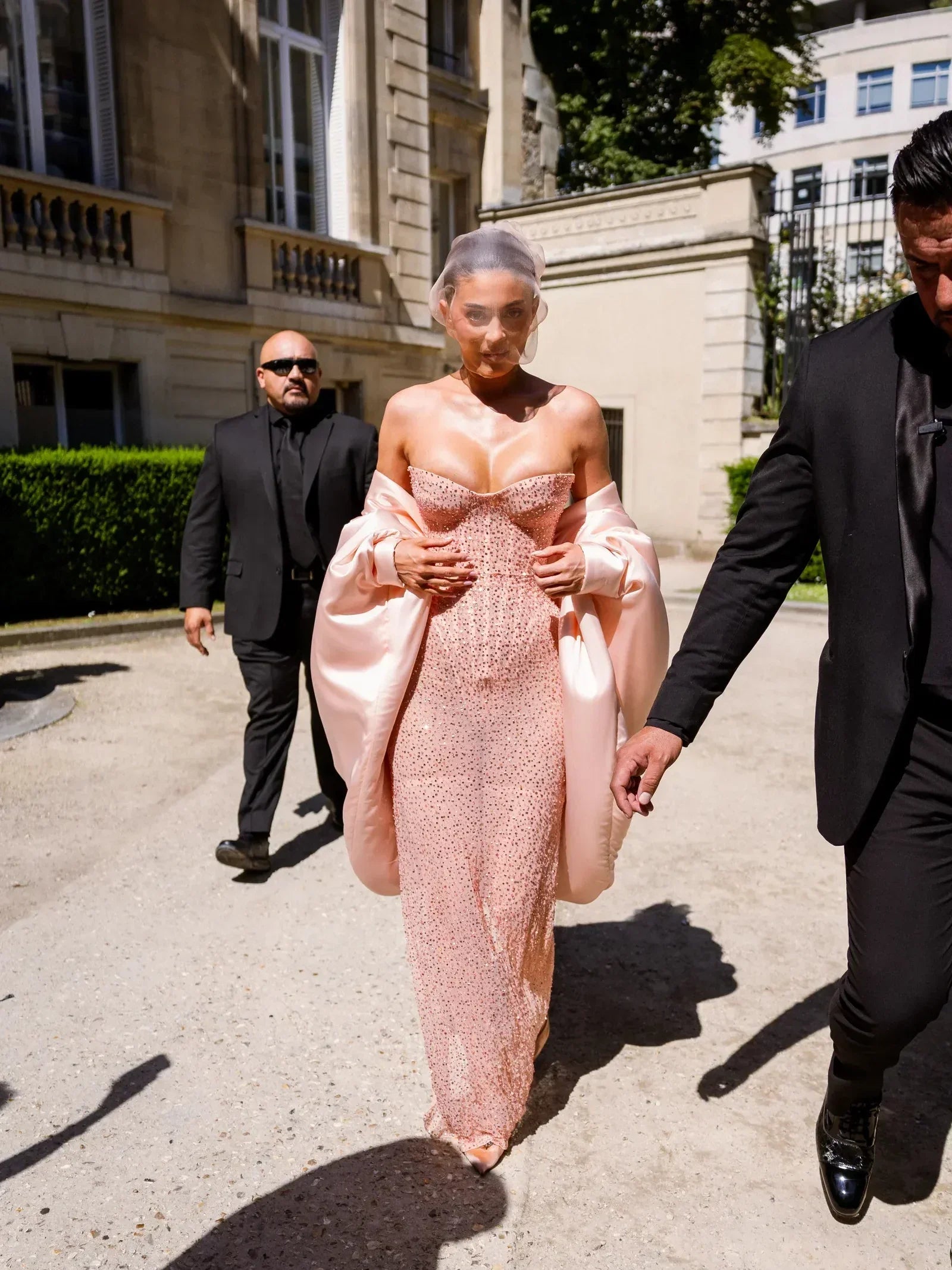Pink Strapless See Through Long Dress