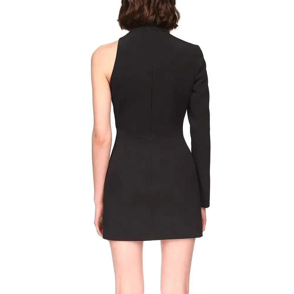Black Mock Neck One Sleeve Starfish Patch Mesh Cutout Bodycon Mini Dress