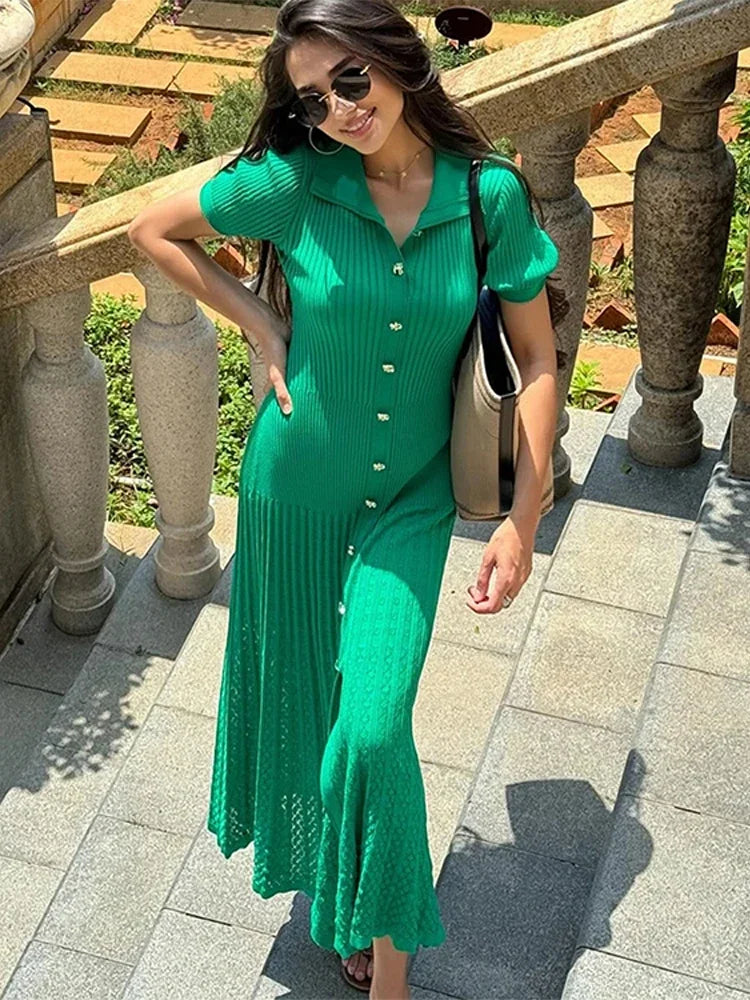 Patchwork Knitted Hollow ONeck Ribbed Work Dress