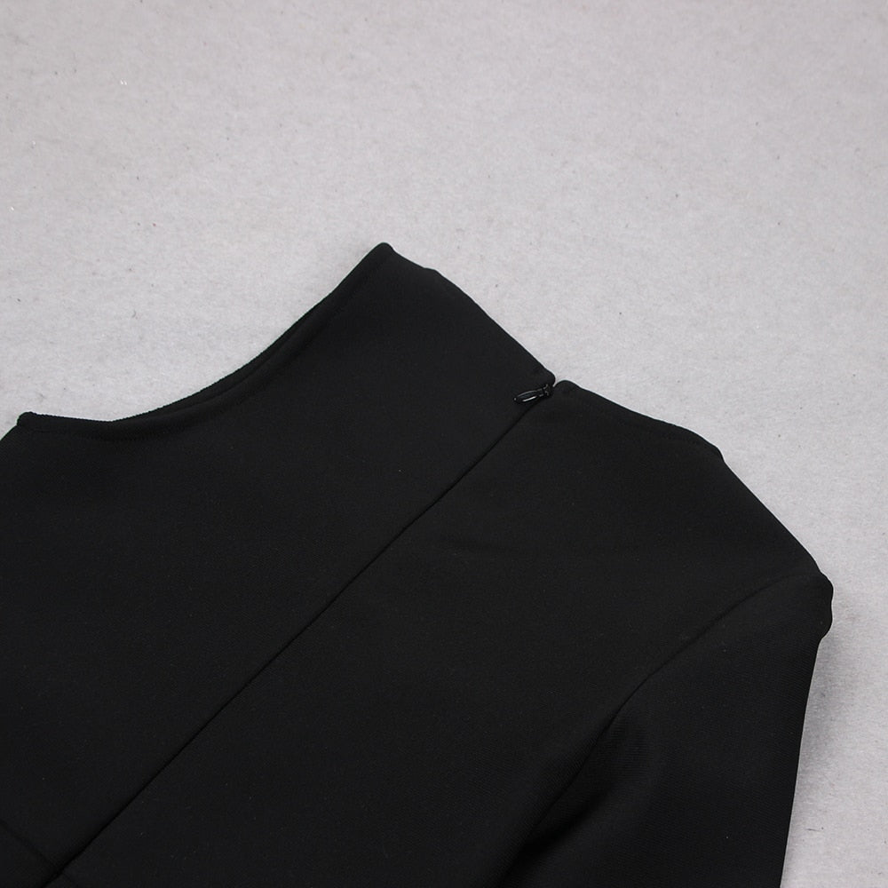 Black One Shoulder Rhinestone Chain Cutout High Slit Bodycon Mini Dress