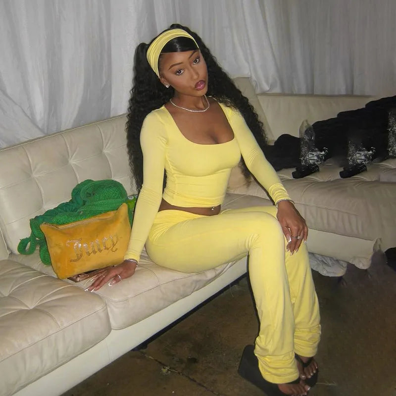 Yellow Flared Uneck Knit Set