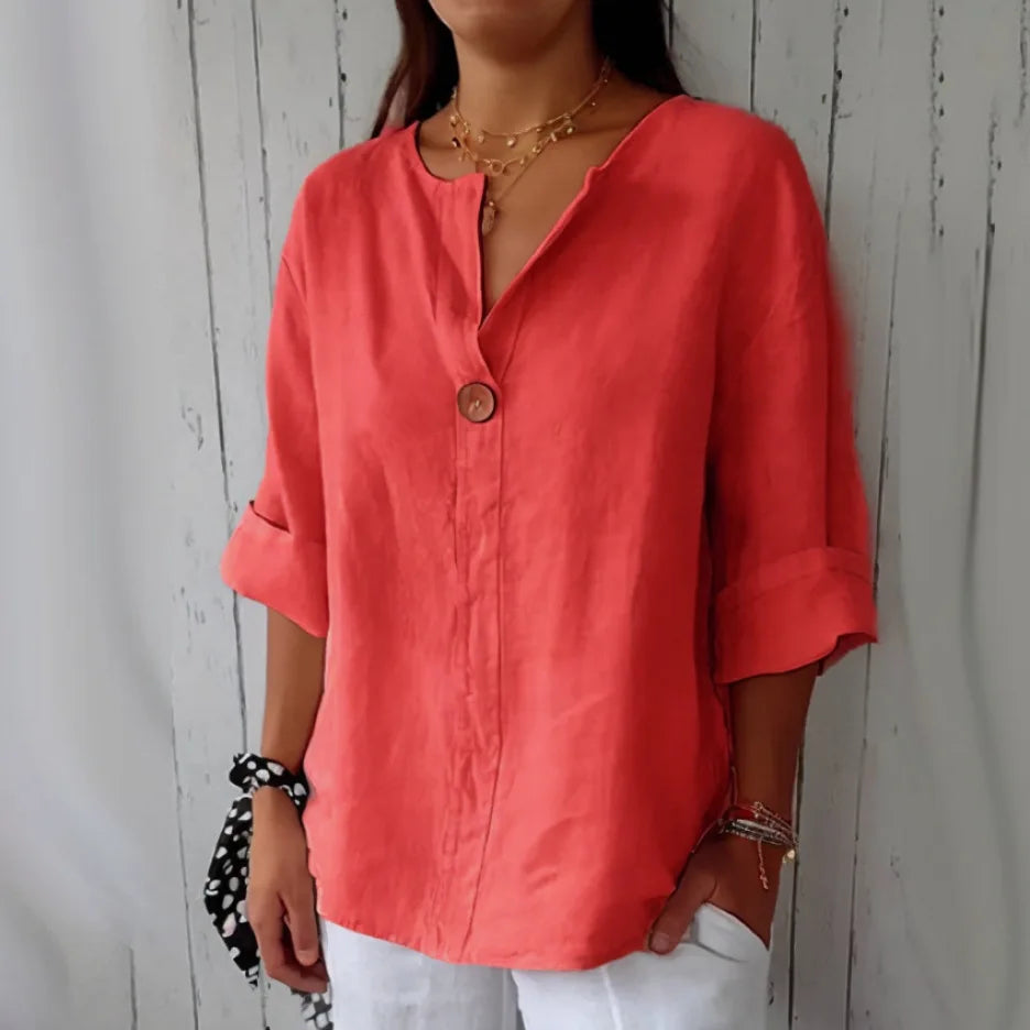 Summer Vneck Button Tee Blouse