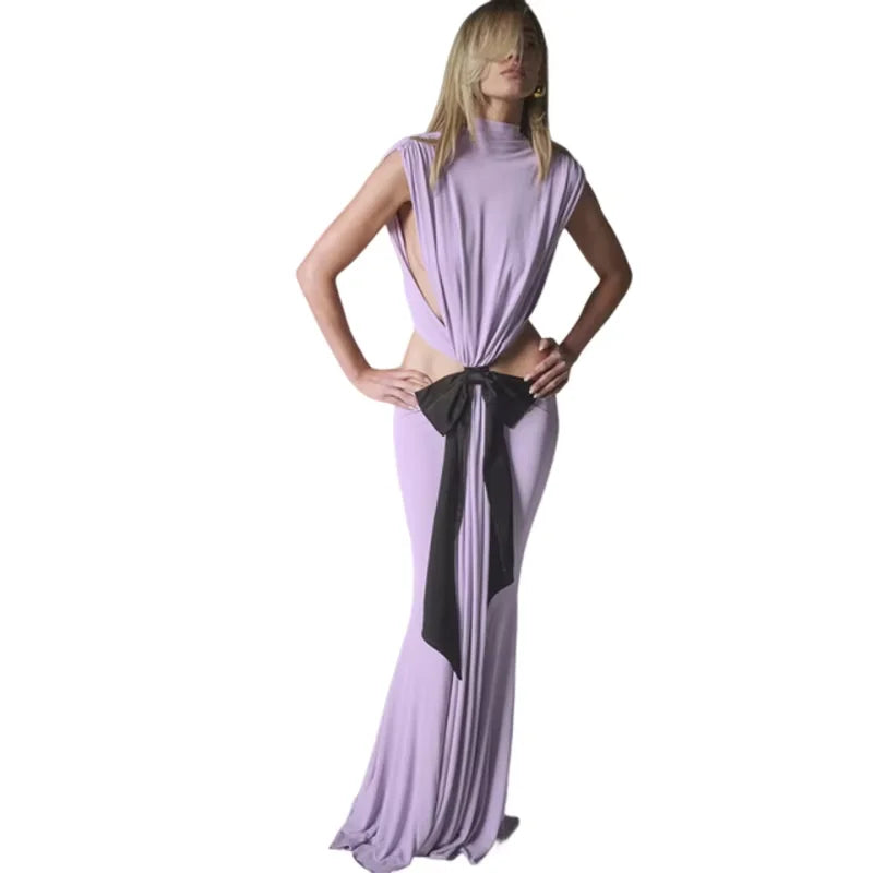 Tassel Pleated Waistless Maxi Dress