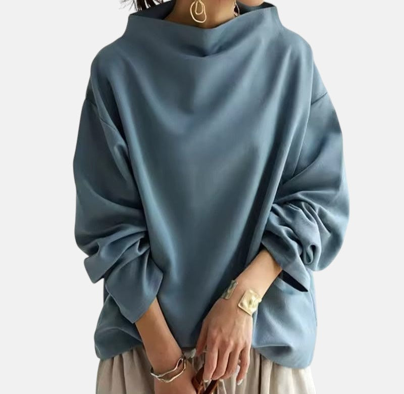 High Neck Drop Shoulder Oversized Long Sleeve Sweater