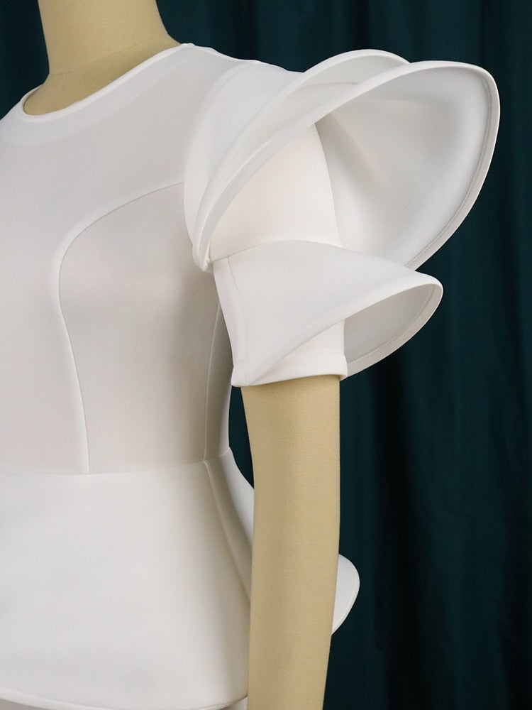 Brief Large with Ruffles Peplum - and Gown White Detail Party Sleeves Size