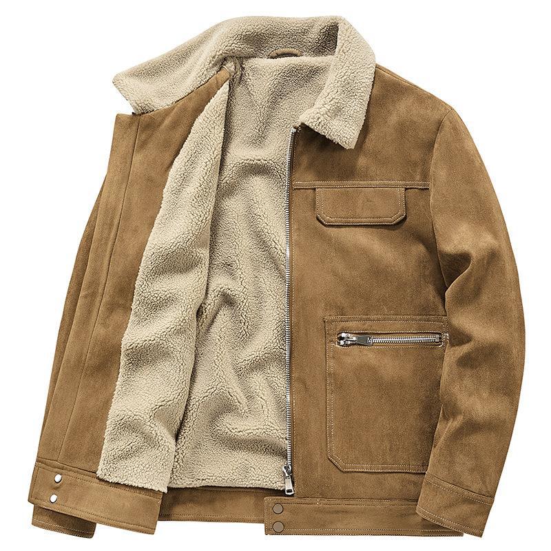 Sherpa Collar Zip Front Suede Shearling Jacket 8