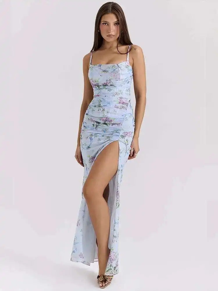 Pleated Mesh Bodycon Spaghetti Summer Dress