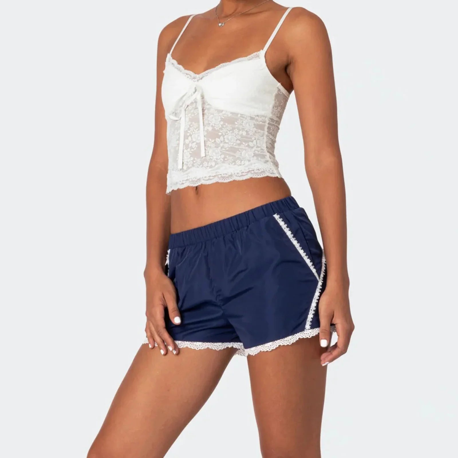Y2K Lace Seethrough Sheer TieUp Spaghetti Strap Cami Top